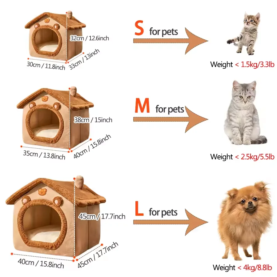 Foldable Pet House Removable Washable Cat House Puppy Cave Sofa Pet Bed House for Extra Small Dogs and Small and Medium Cats - Image 4