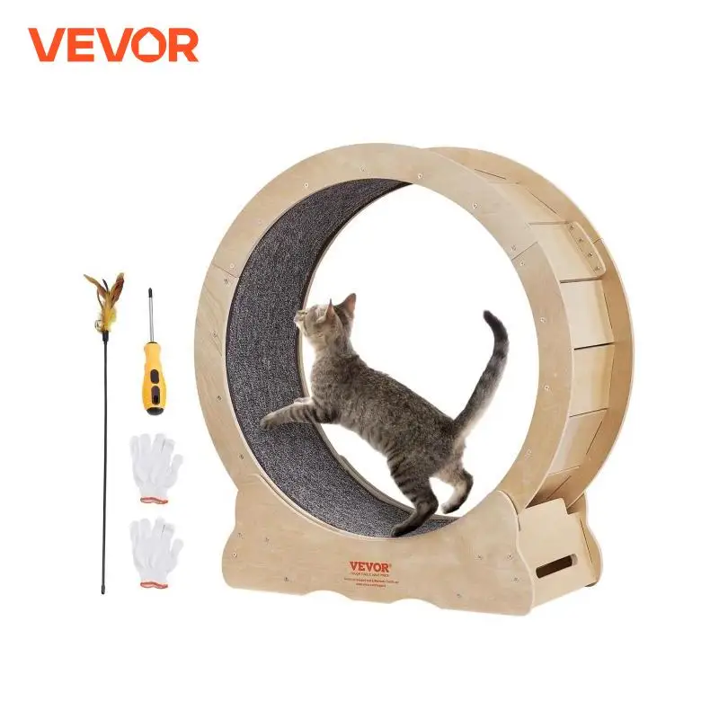 VEVOR Cat Exercise Wheel Natural Wood Silent Running Toy Treadmill Roller Wheel with Detachable Carpet for Most Cats Pet Fitness - Image 5