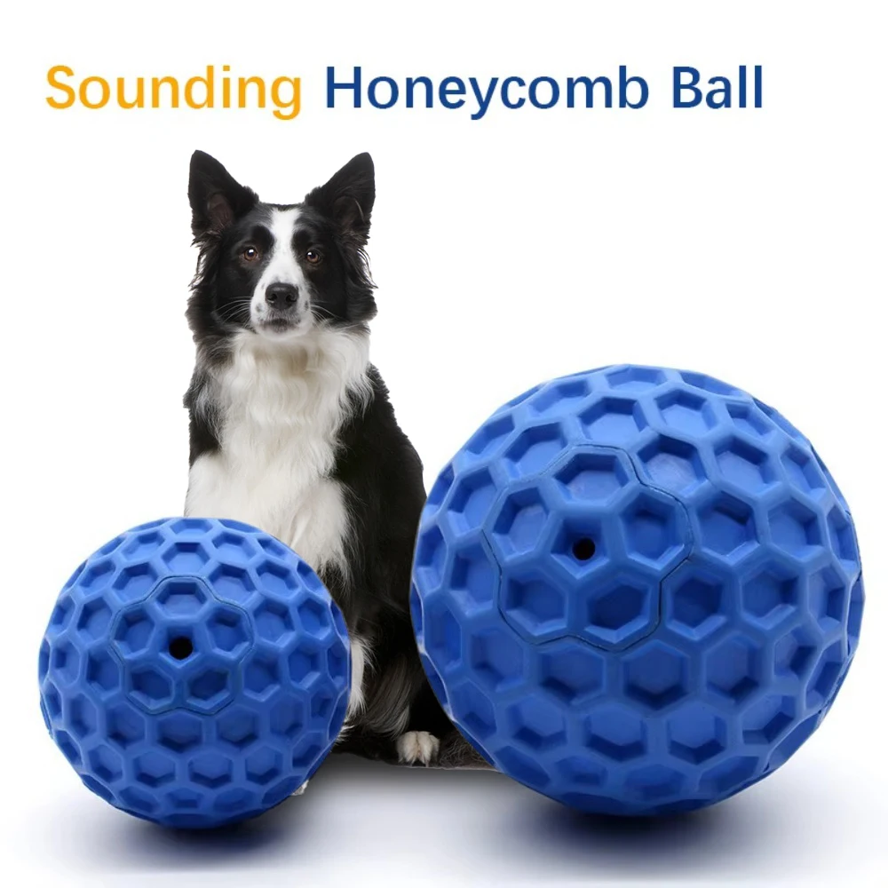 New Dog Toys Bite Resistant Interactive Throwing Sound Honeycomb Balls Natural Rubber Teething Clean Teeth Toys Pet Products - Image 2